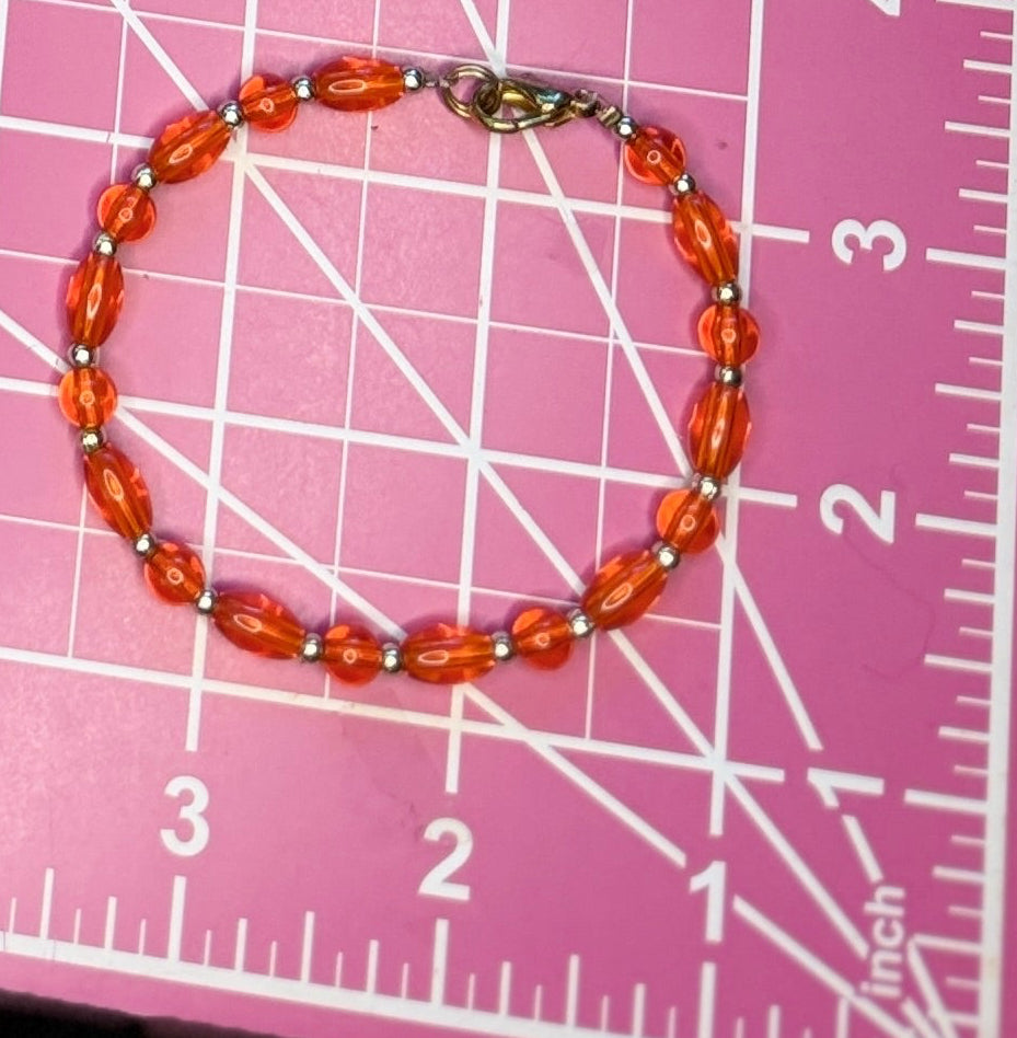 Vintage Orange Glass Beaded Bracelet w/ Silver Tone Accents