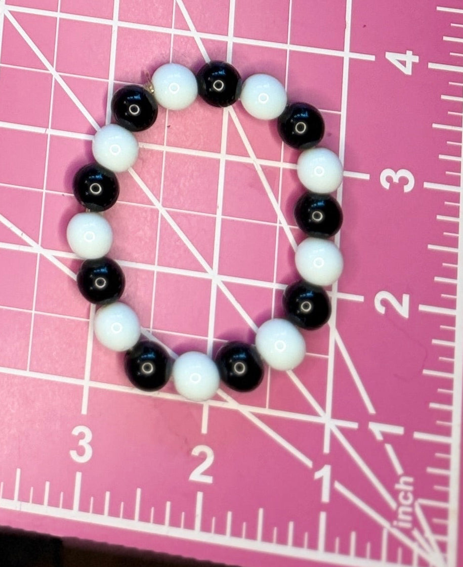 Modern Yin Yang Style Black Obsidian & White Porcelain Beaded Bracelet