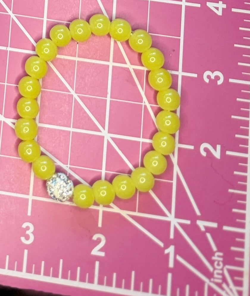 Modern Neon Yellow Stretch Bracelet w/ Pave Rhinestone Accent Ball