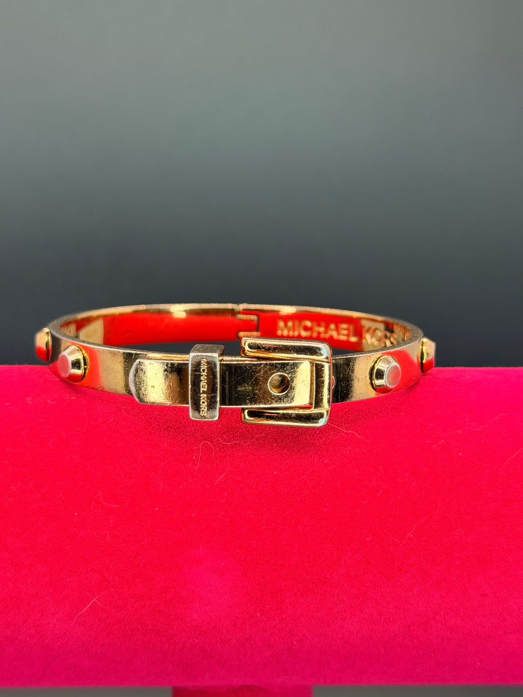 Michael Kors Gold Tone Astor Studded Buckle Hinged Bangle Bracelet