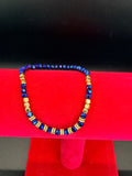 Vintage Faceted Cobalt Blue Crystal & Gold Tone Beaded Stretch Bracelet