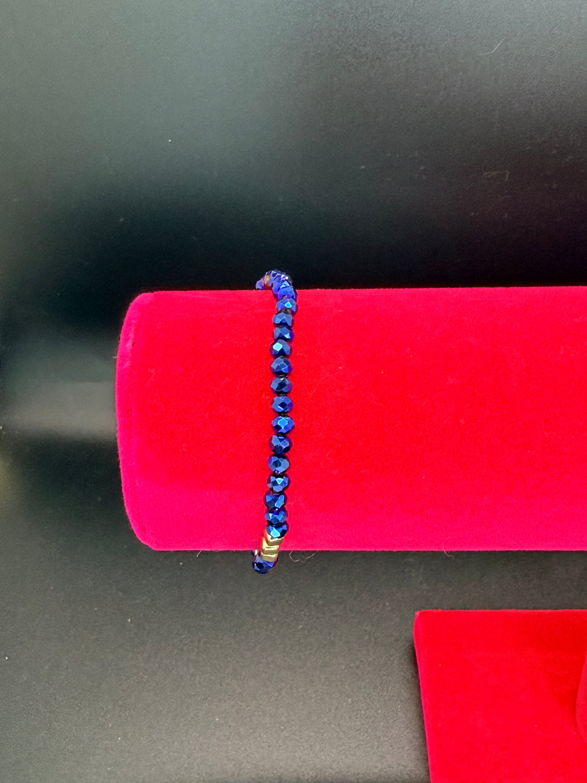 Vintage Faceted Cobalt Blue Crystal & Gold Tone Beaded Stretch Bracelet