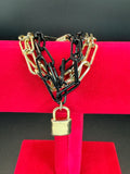 Vintage Two-Tone Gold & Black Link Chain Bracelet w/ Padlock Charm
