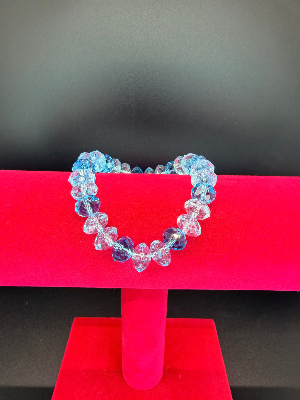 Vintage Faceted Blue Topaz & Clear Crystal Elastic Stretch Bracelet