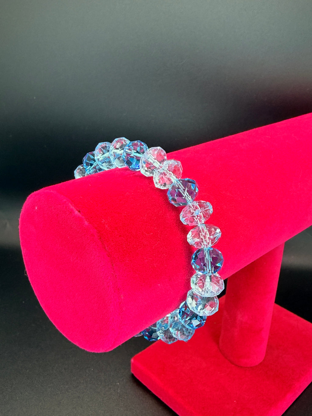Vintage Faceted Blue Topaz & Clear Crystal Elastic Stretch Bracelet