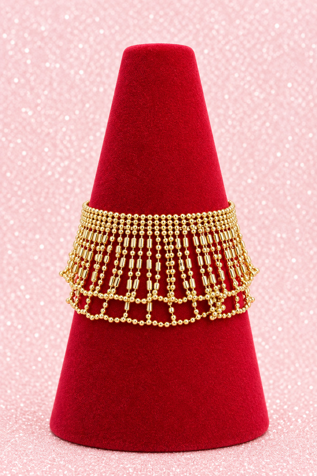 Vintage Gold Tone Beaded Fringe Collar Bracelet