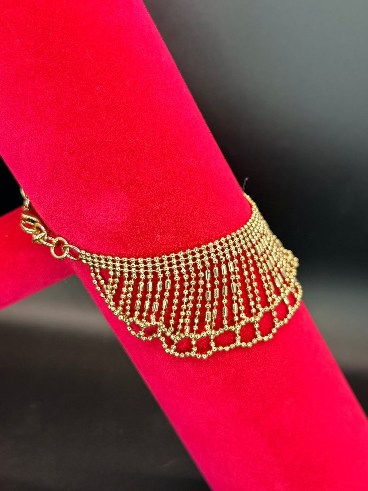 Vintage Gold Tone Beaded Fringe Collar Bracelet