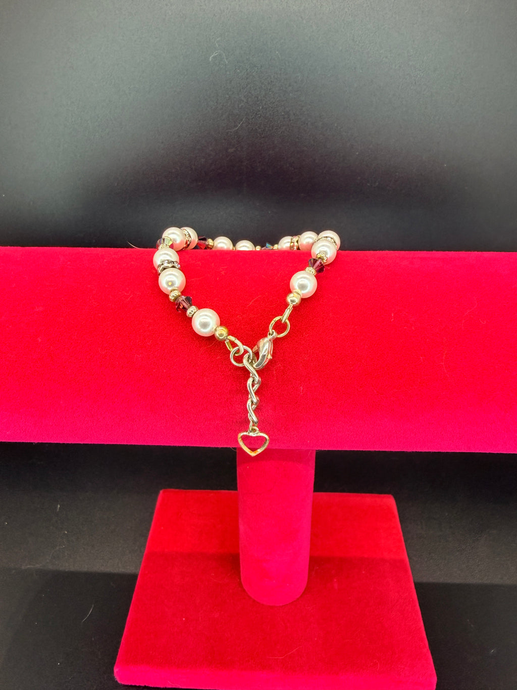 Handmade Faux Pearl & Crystal Beaded Child's Bracelet w/ Letter N Charm