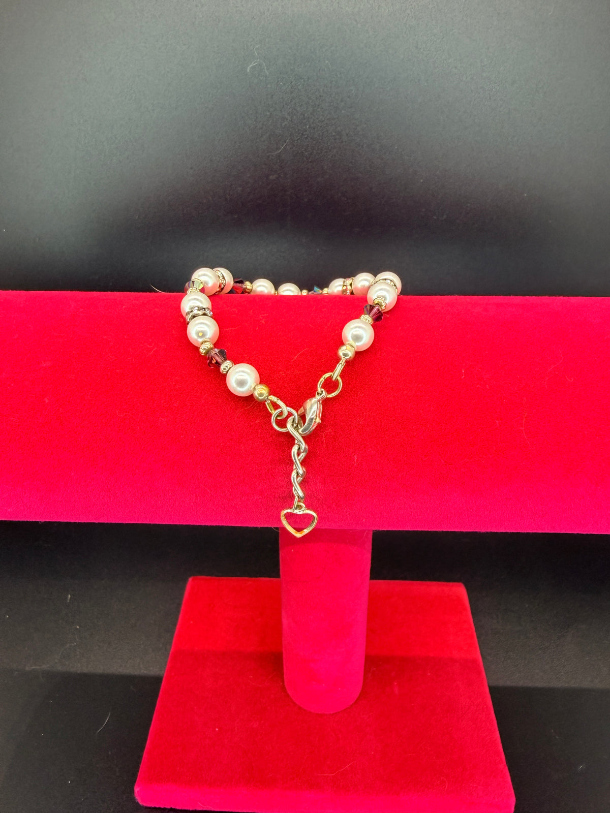 Handmade Faux Pearl & Crystal Beaded Child's Bracelet w/ Letter N Charm
