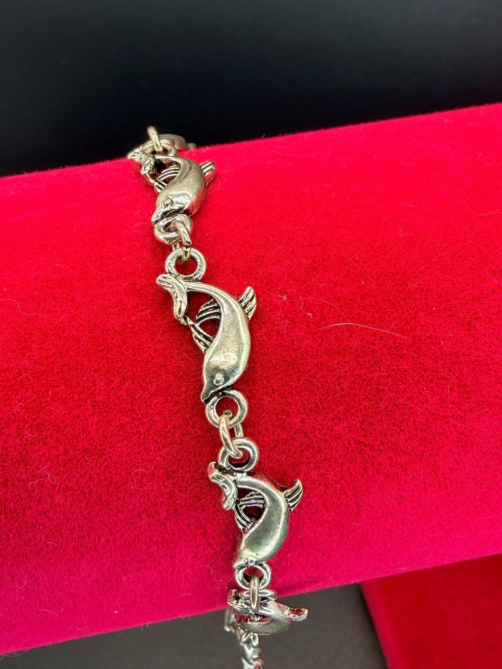 Vintage Silver Tone Dolphin Link Bracelet