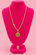 Vintage Gold Tone Round Pendant Necklace w/ Star & Faux Pearl Center