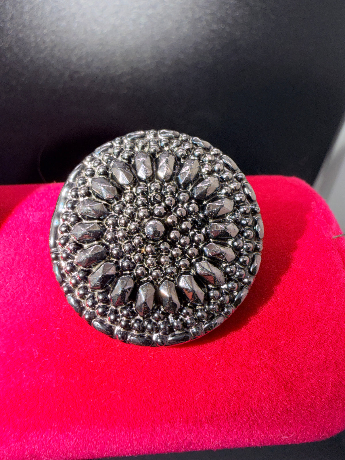 Antique French Jet Multifaceted Black Glass Buttons w/ Silver Luster Finish Set of 5