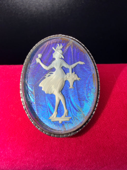 Antique Sterling Silver Morpho Butterfly Wing Cameo Brooch