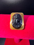 Victorian Era Black Glass Cameo Brooch in Gold Tone Setting