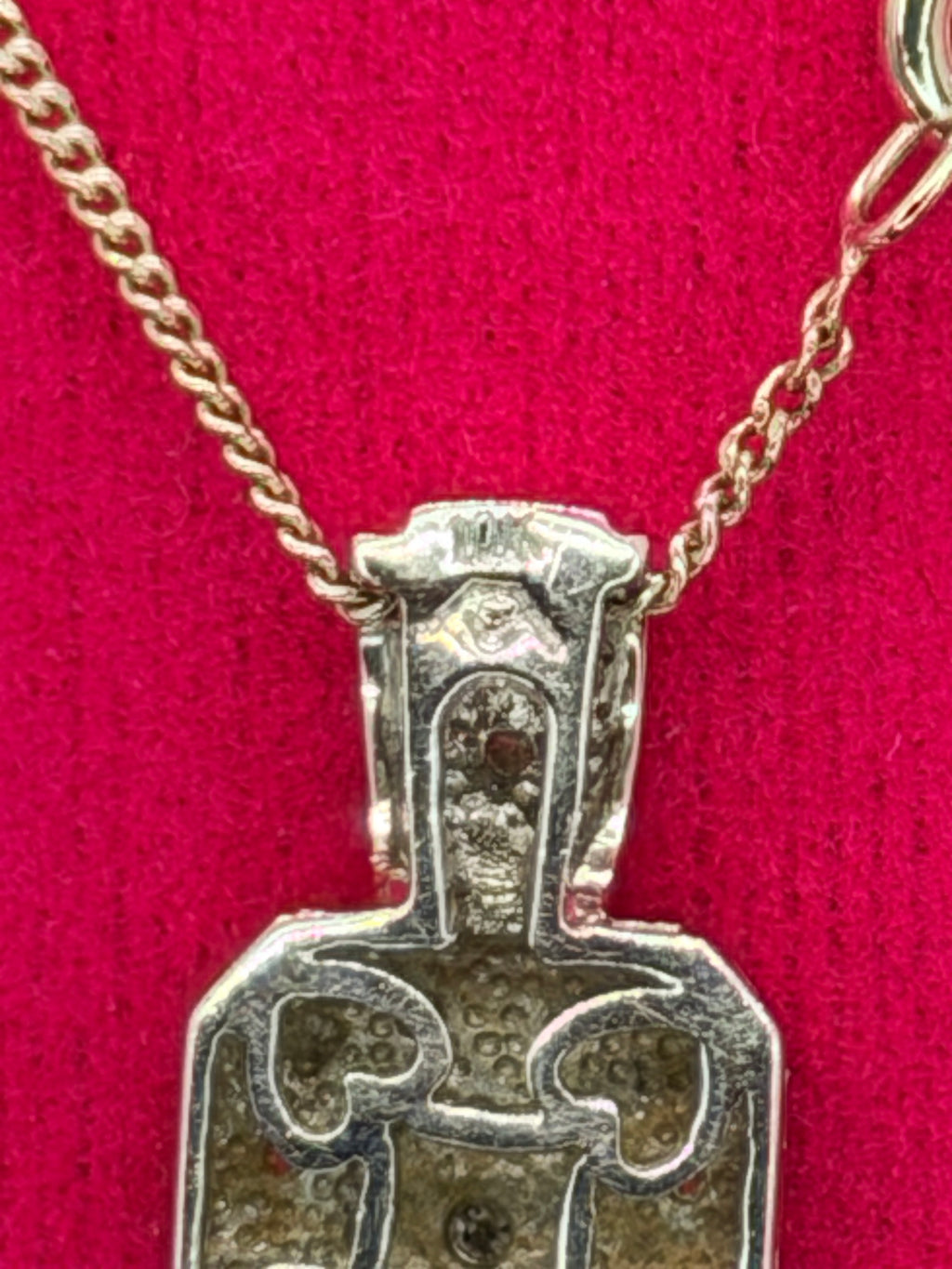 Vintage 10K White Gold & Diamonds Pave Square Cluster Pendant on Sterling Silver Necklace w/ Matching 10k White Gold & Diamonds Ring