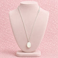Minimalist Oval Rose Quartz Pendant on Silver Tone Link Chain Necklace