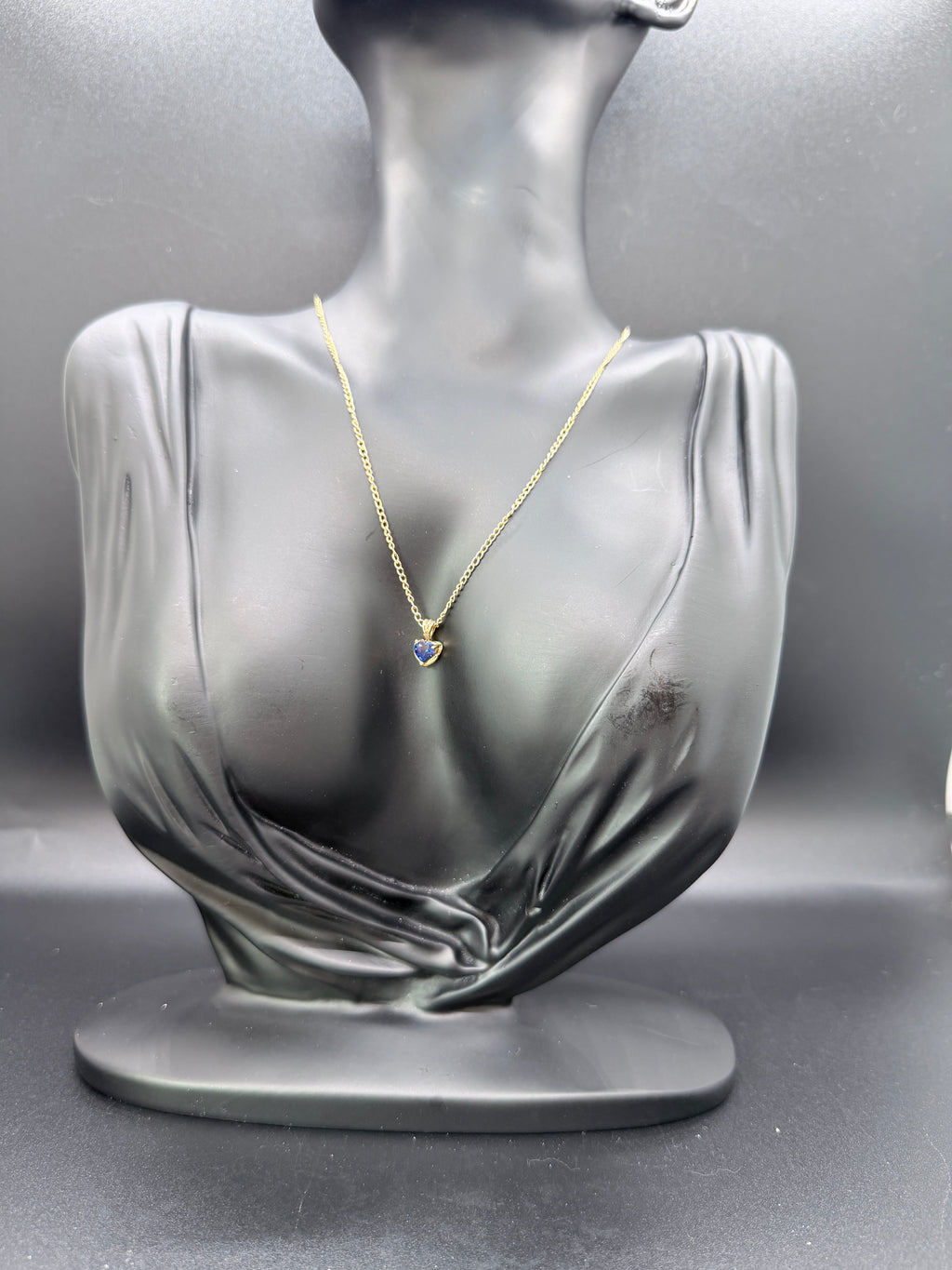 Vintage 10k Yellow Gold & Sapphire Heart Pendant on 18k Gold Plated Sterling Silver Chain