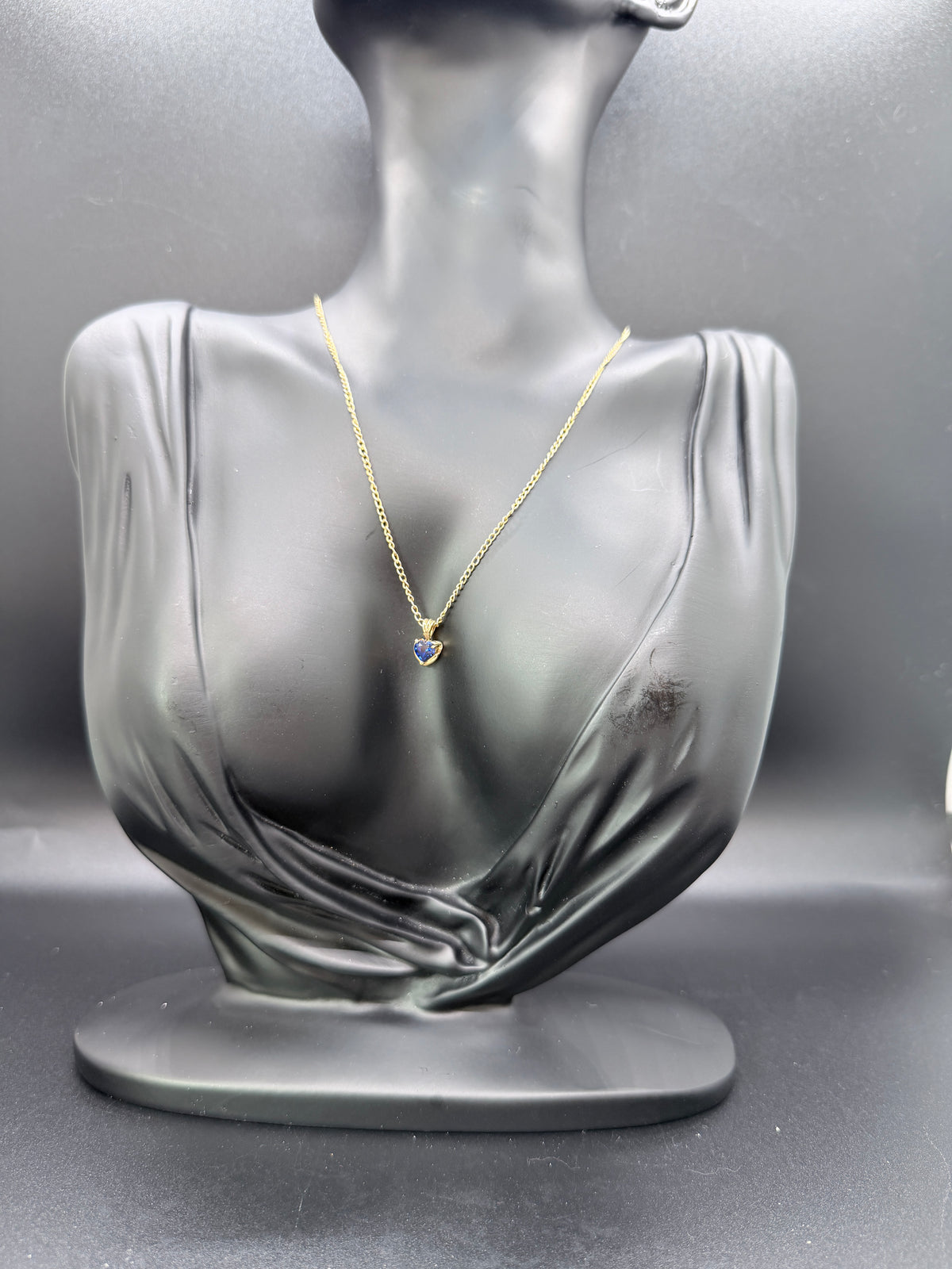 Vintage 10k Yellow Gold & Sapphire Heart Pendant on 18k Gold Plated Sterling Silver Chain
