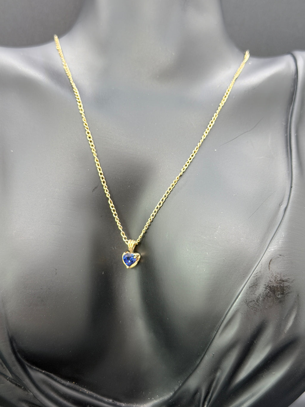 Vintage 10k Yellow Gold & Sapphire Heart Pendant on 18k Gold Plated Sterling Silver Chain