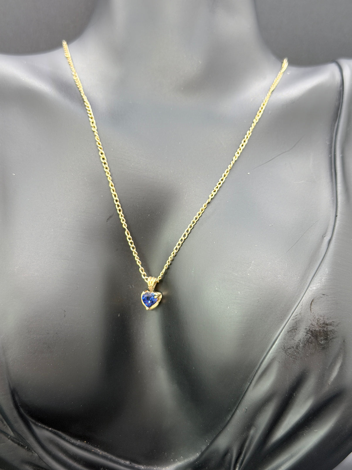 Vintage 10k Yellow Gold & Sapphire Heart Pendant on 18k Gold Plated Sterling Silver Chain