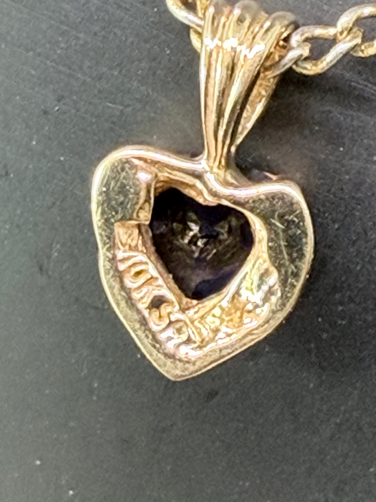 Vintage 10k Yellow Gold & Sapphire Heart Pendant on 18k Gold Plated Sterling Silver Chain
