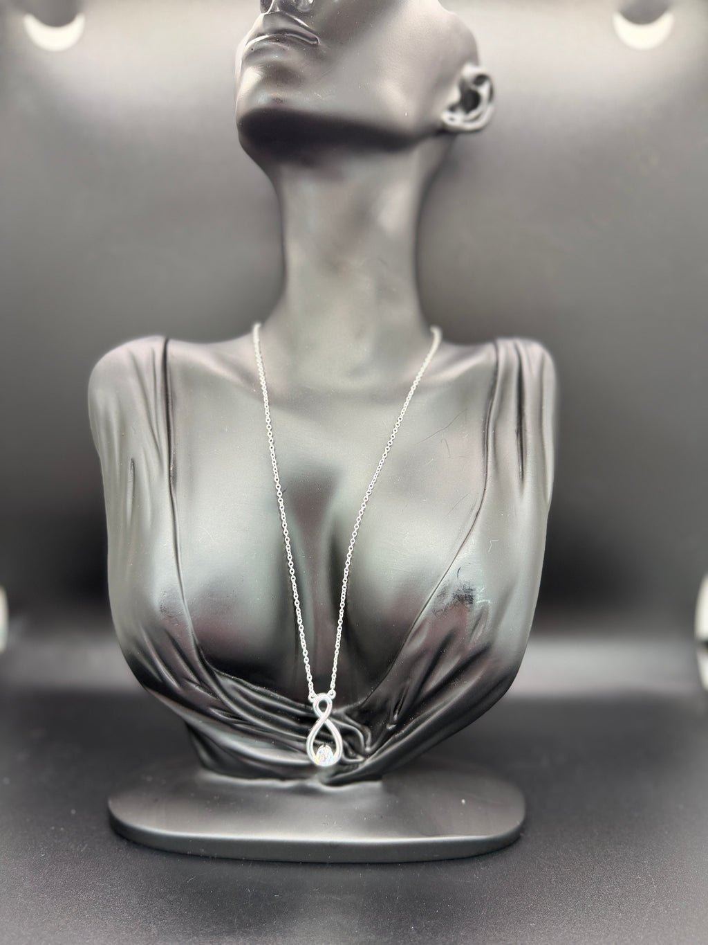 Vintage NVC Silver Tone Infinity Style Pendant w/ Faux Diamond