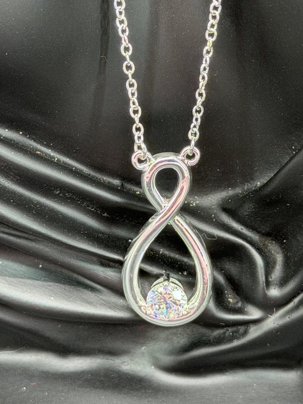Vintage NVC Silver Tone Infinity Style Pendant w/ Faux Diamond