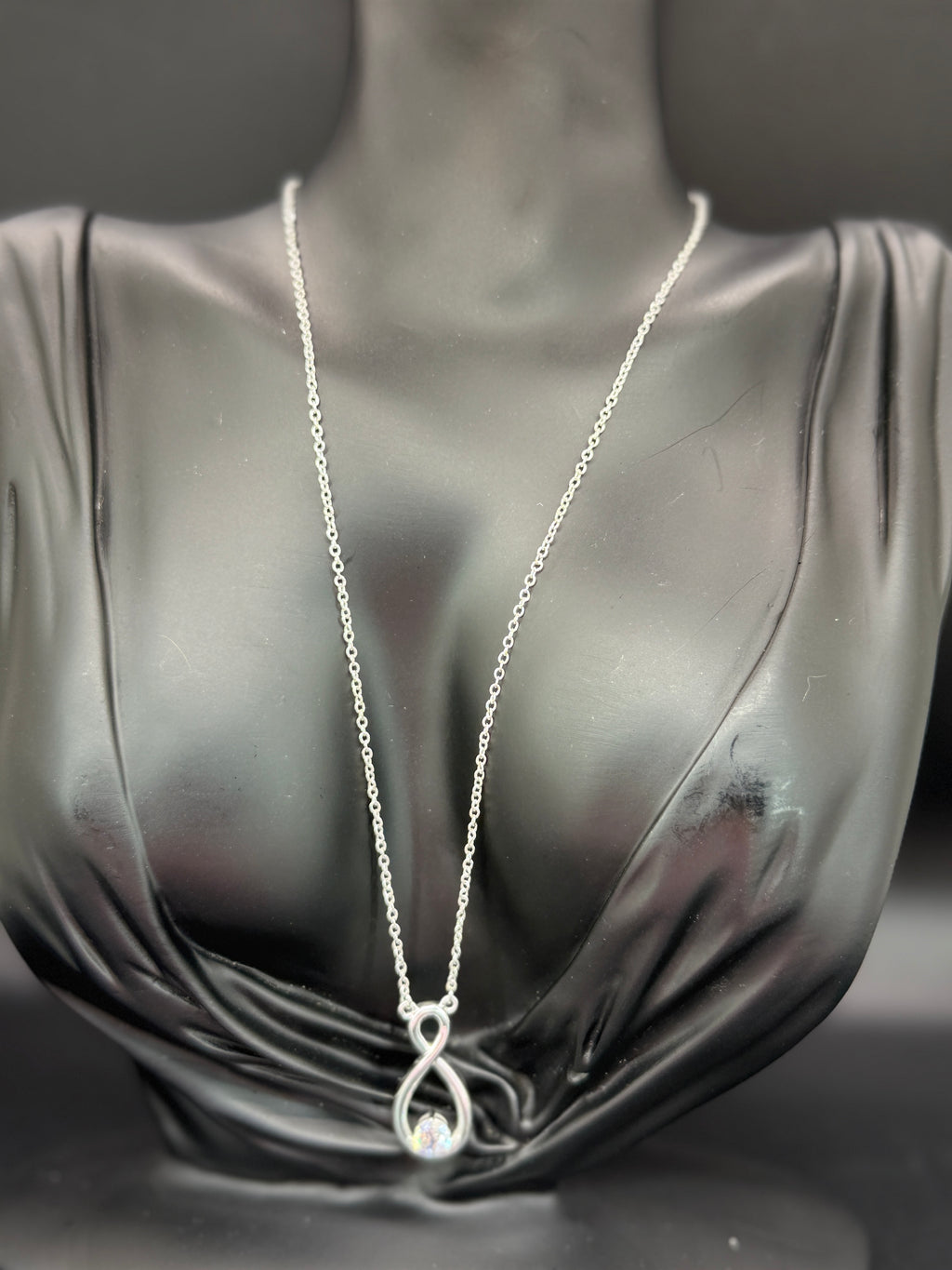 Vintage NVC Silver Tone Infinity Style Pendant w/ Faux Diamond
