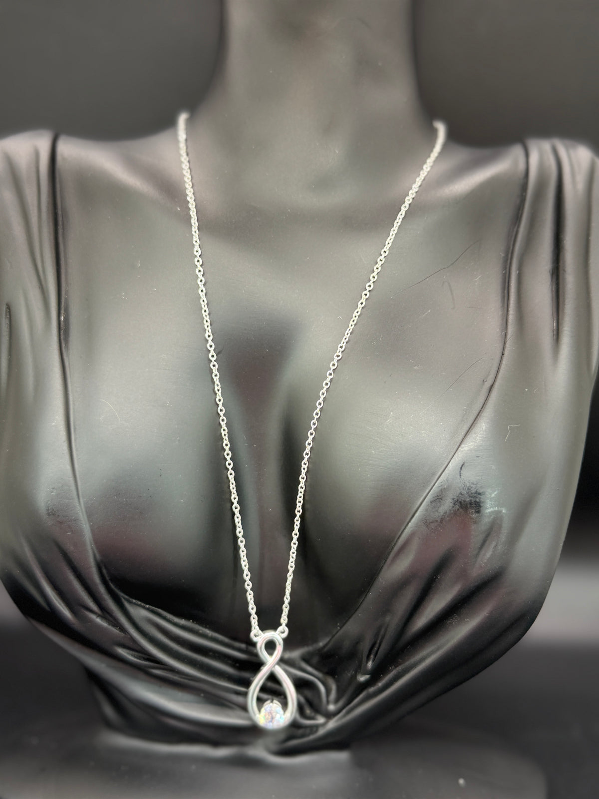 Vintage NVC Silver Tone Infinity Style Pendant w/ Faux Diamond