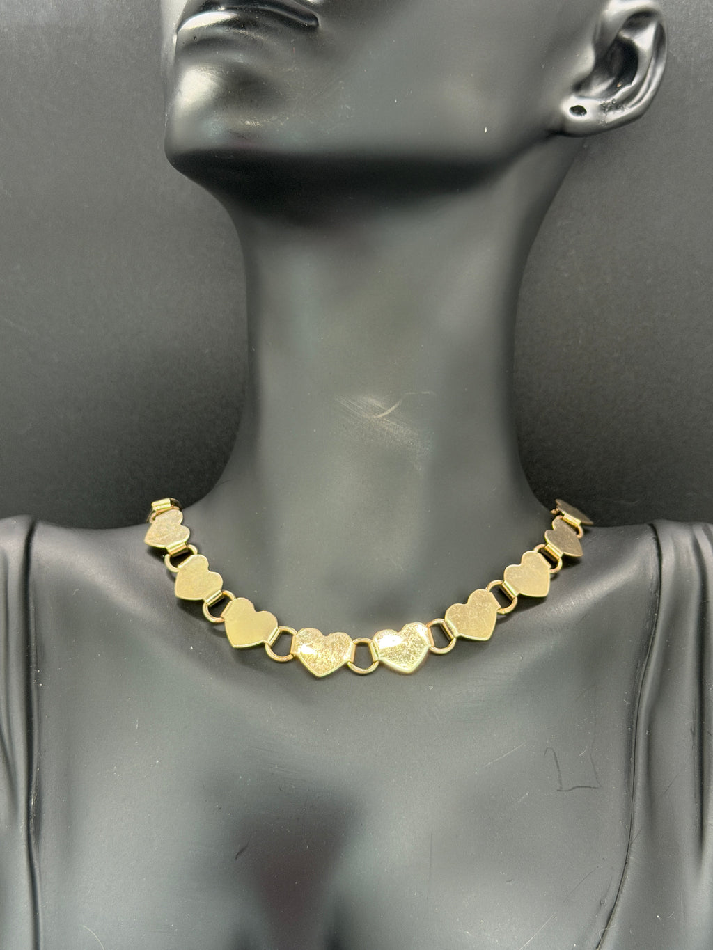 Vintage Gold Tone Interlocking Heart Link Choker Necklace