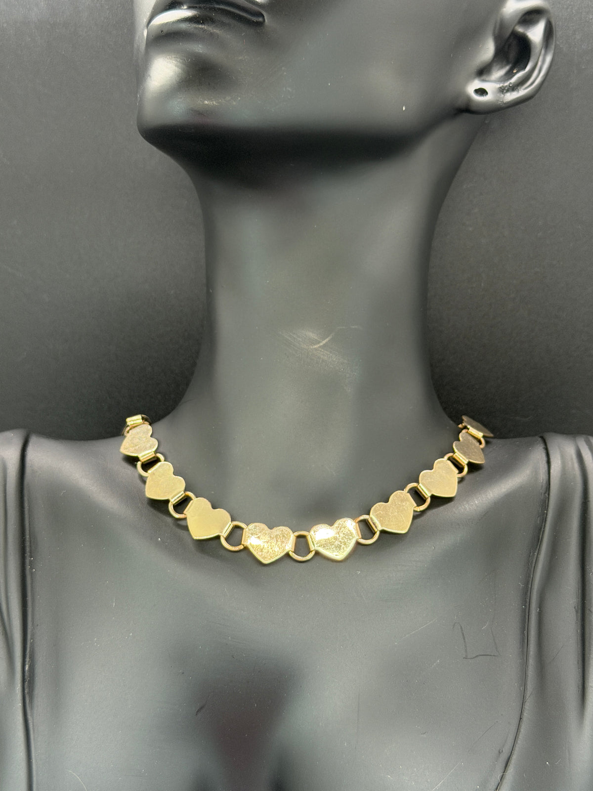 Vintage Gold Tone Interlocking Heart Link Choker Necklace