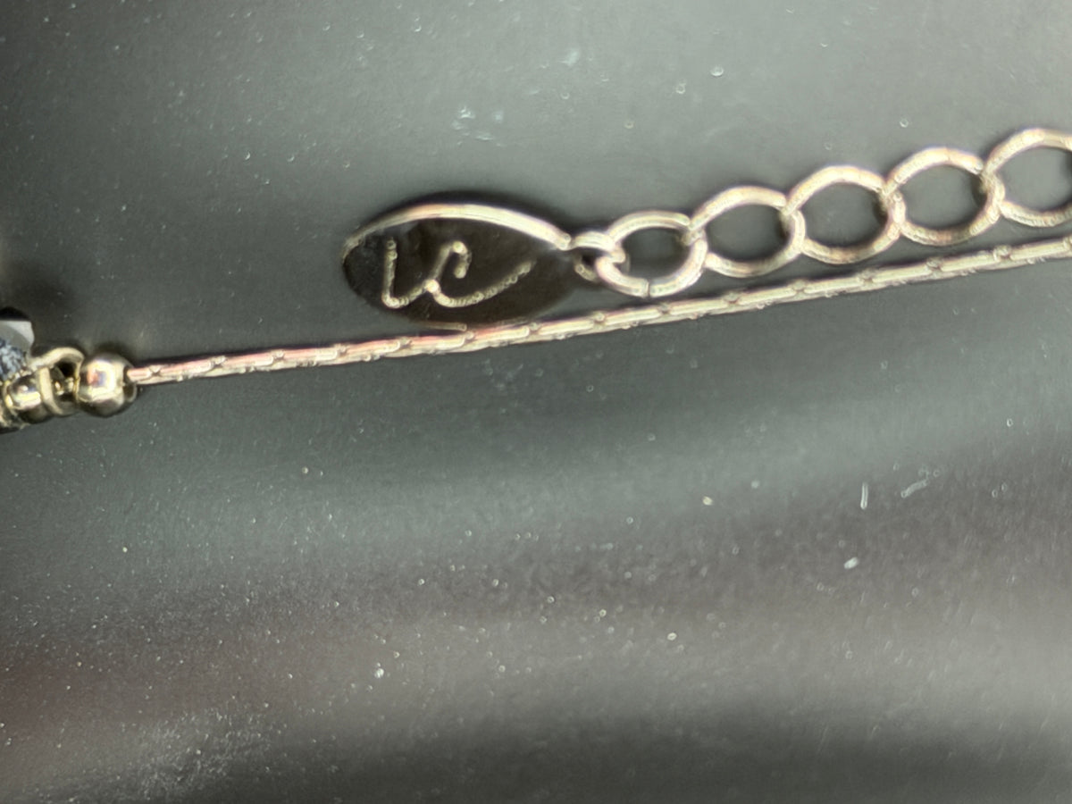 Vintage Liz Claiborne Silver Tone Necklace w/ Black Faceted Beaded Dangles