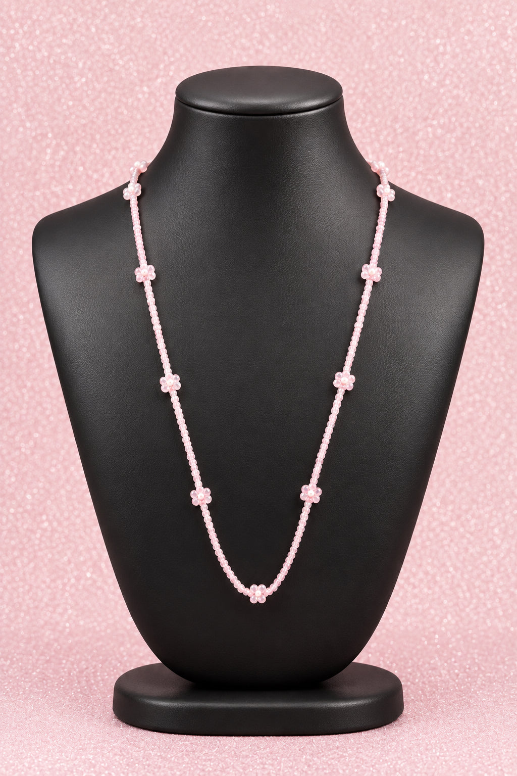 Vintage Delicate Pink Beaded Floral Accent Necklace