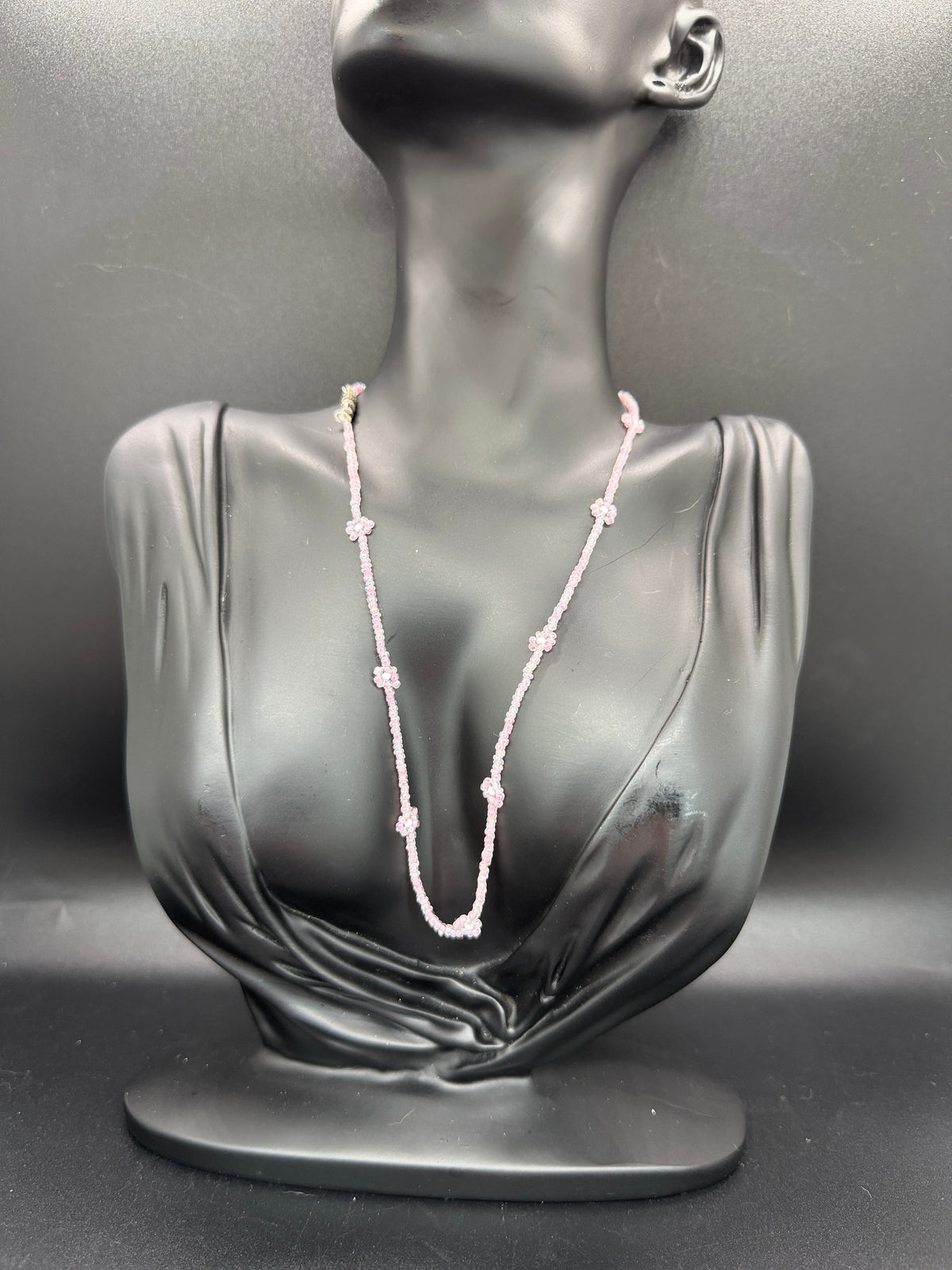 Vintage Delicate Pink Beaded Floral Accent Necklace