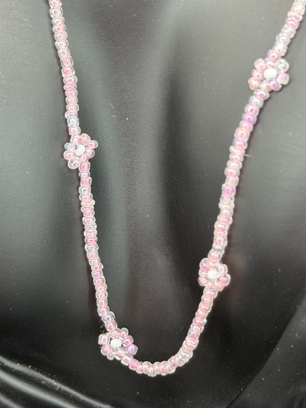 Vintage Delicate Pink Beaded Floral Accent Necklace