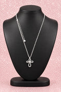 Modern Silver Tone Necklace w/ Infinity Cross Pendant w/ Crystal Accents