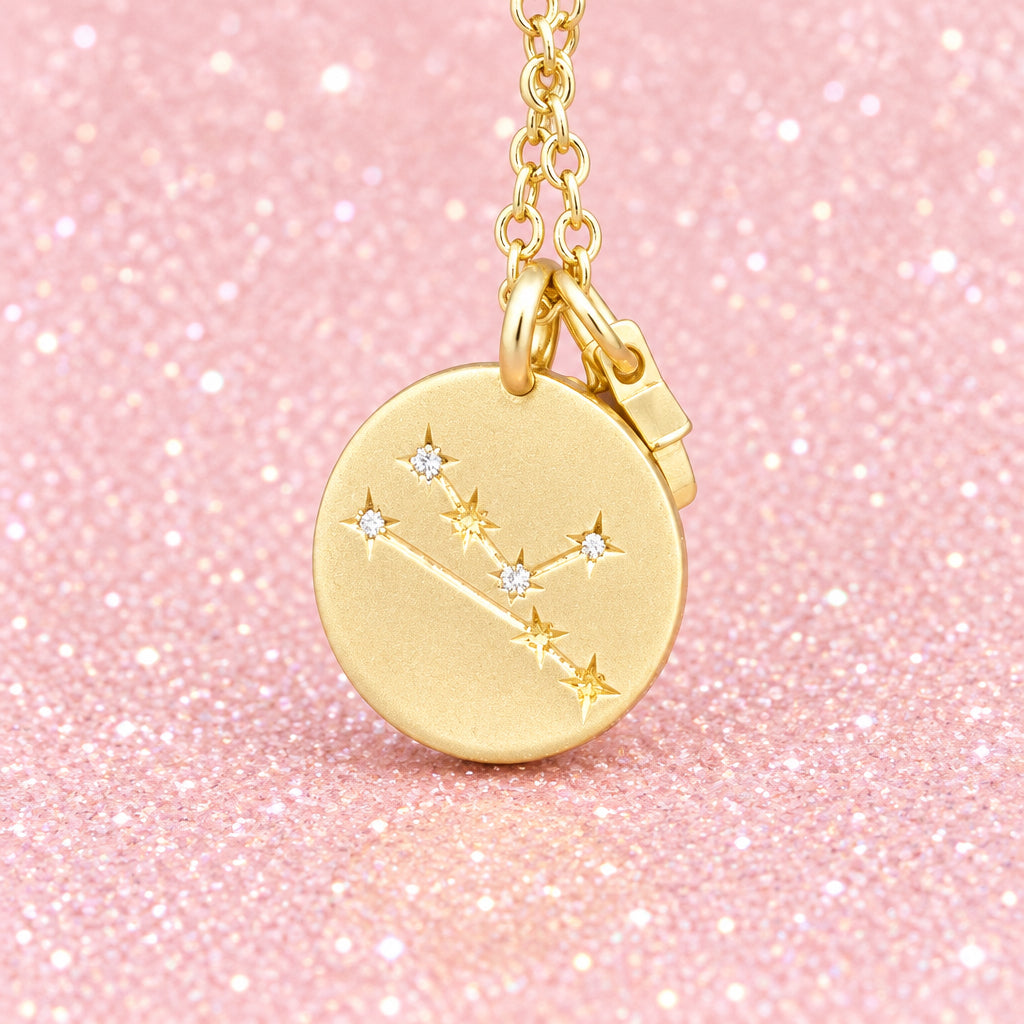Vintage Gold Tone Lapis Lazuli Star and Taurus/Constellation Charm Pendant Necklace