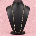 Vintage Gold Tone Long Necklace w/ Black Faceted Beads