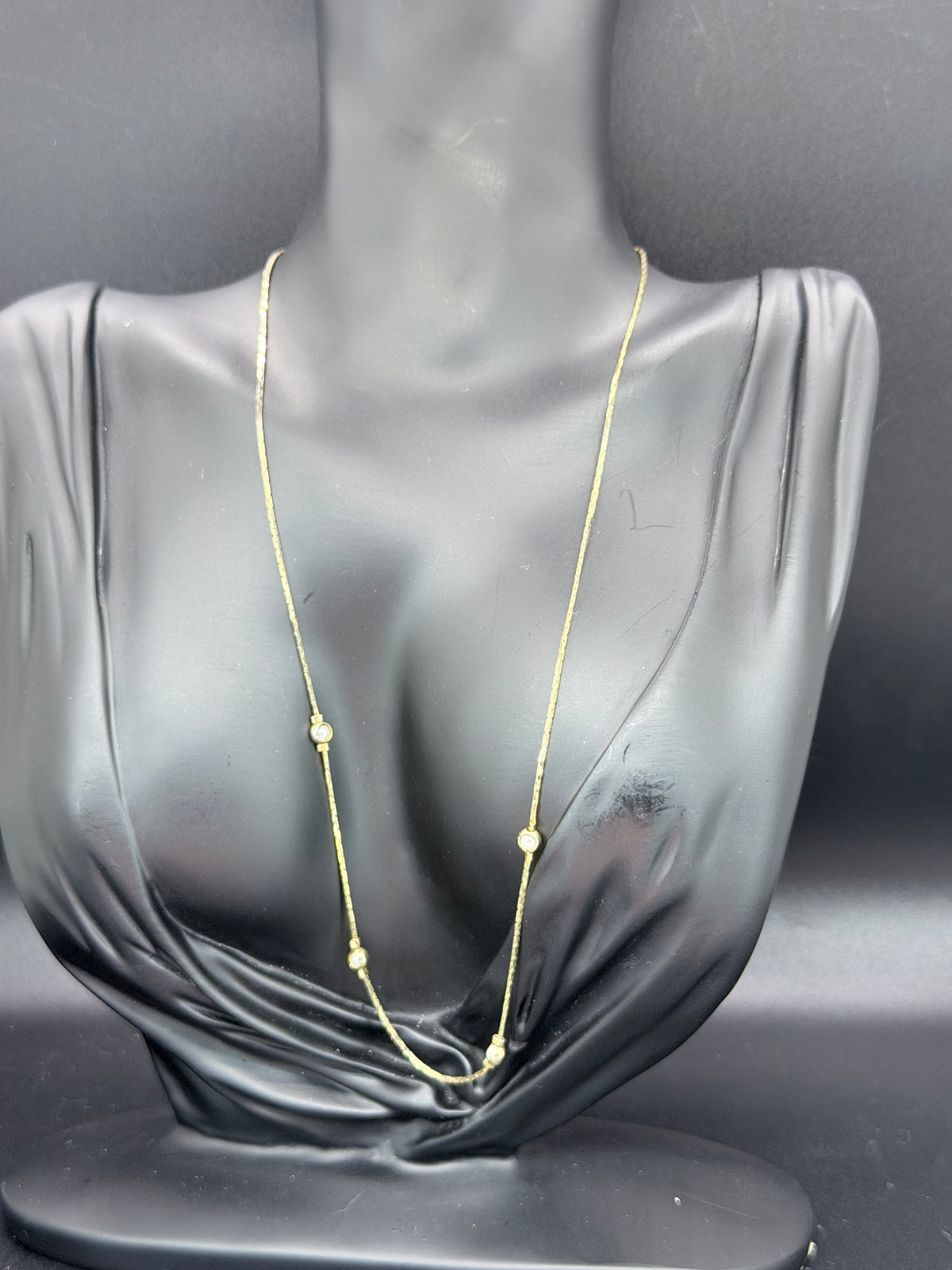 Vintage Gold Tone Station Necklace w/ Simulated Pearl Accents