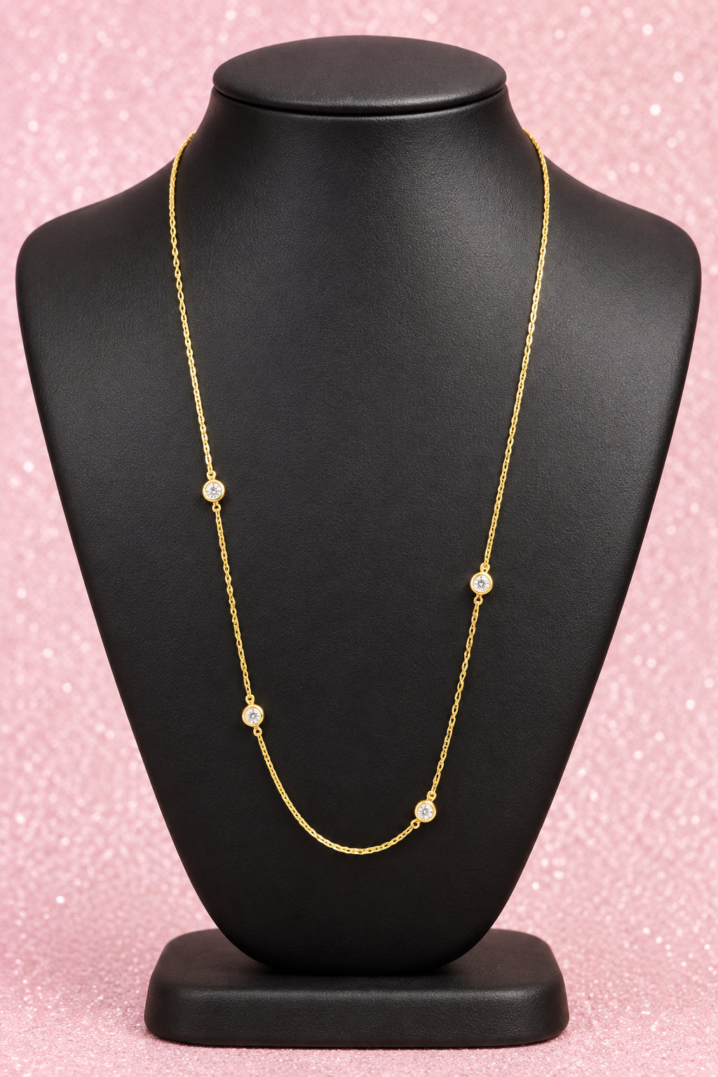 Vintage Gold Tone Station Necklace w/ Simulated Pearl Accents