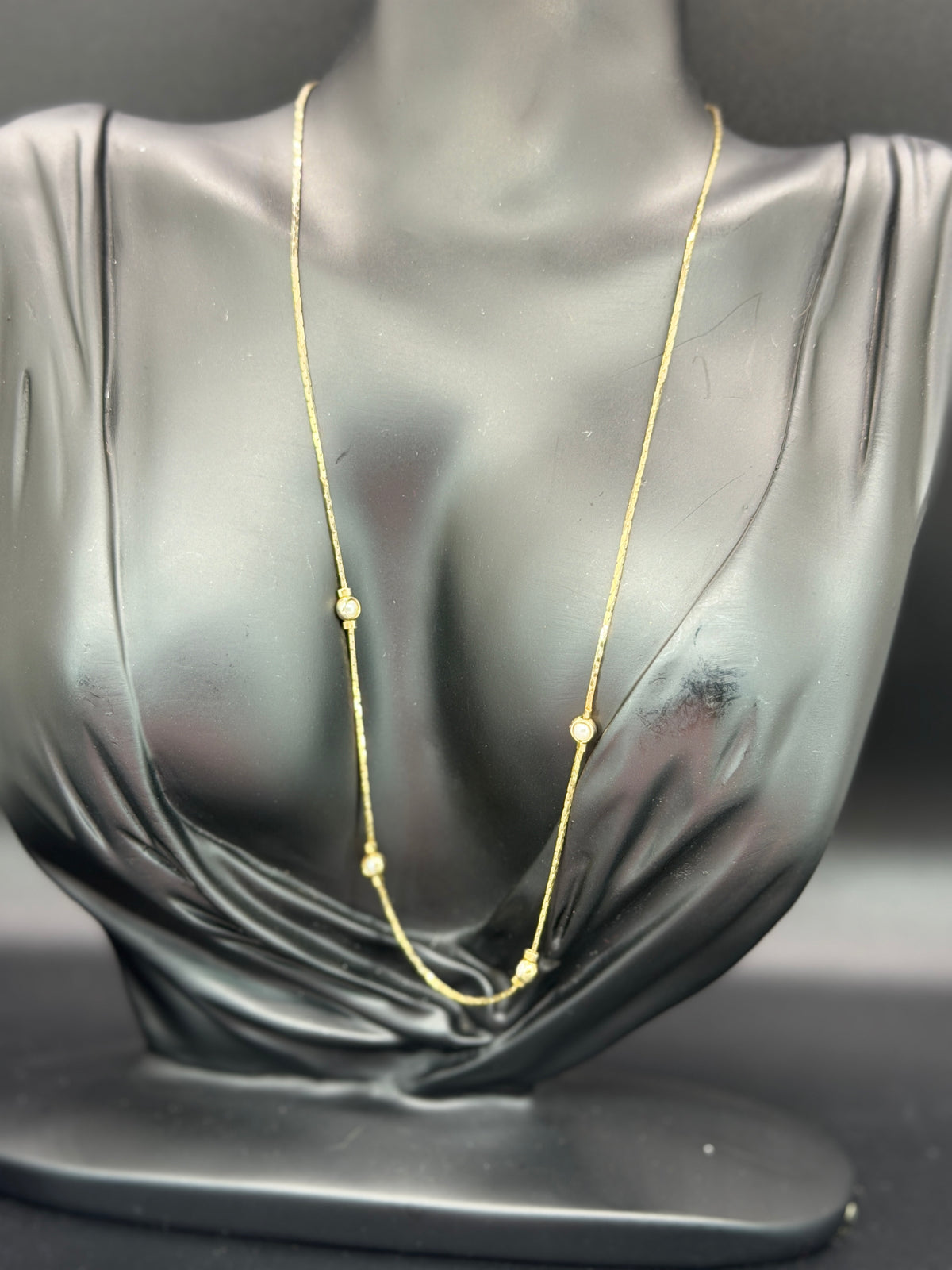 Vintage Gold Tone Station Necklace w/ Simulated Pearl Accents