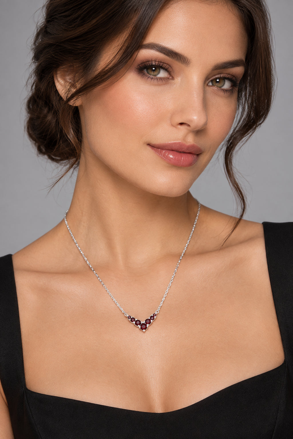 Vintage Sterling Silver V-Shaped Necklace w/ Bezel-Set Garnets