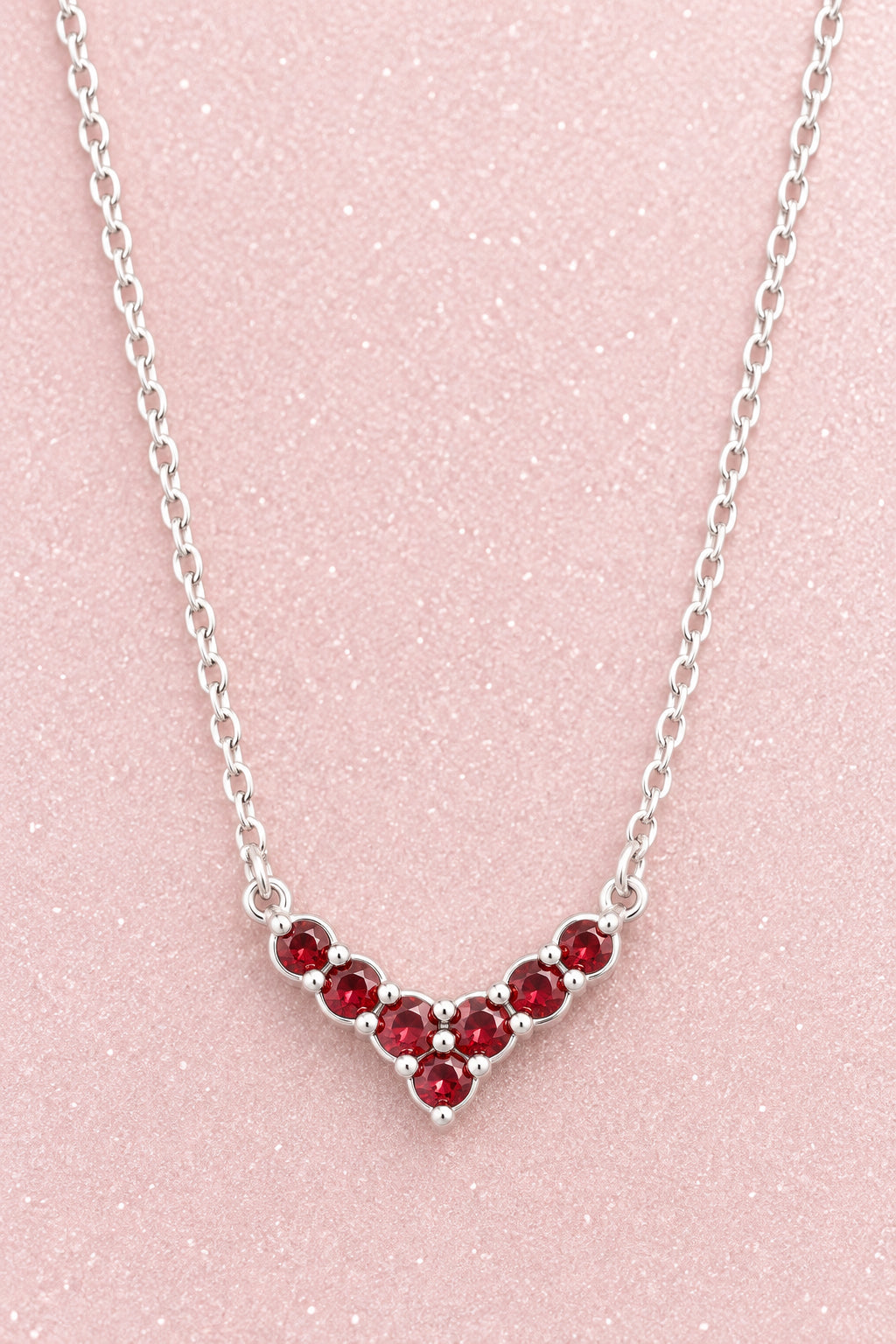 Vintage Sterling Silver V-Shaped Necklace w/ Bezel-Set Garnets