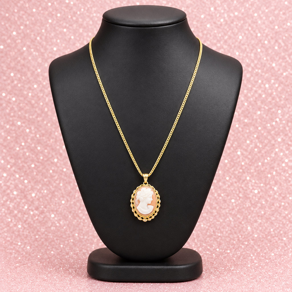 Vintage 1/20 12k Gold Filled Cameo Pendant on Long Gold Tone Chain