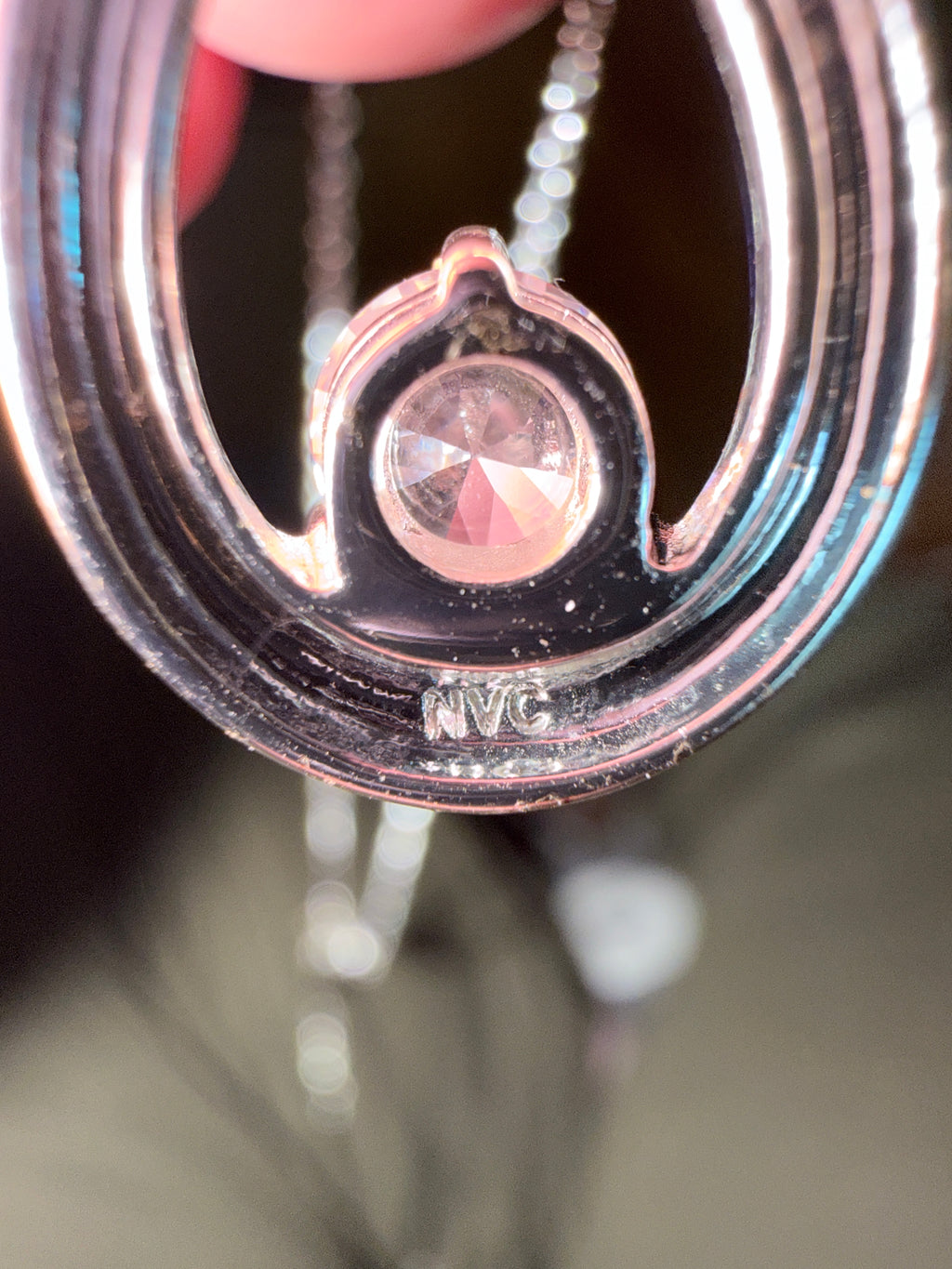 Vintage NVC Silver Tone Infinity Style Pendant w/ Faux Diamond