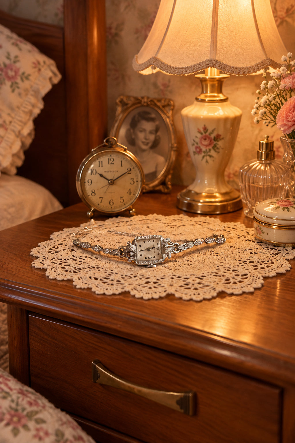 Vintage Working 1948 Hamilton Lady Lancaster Diamond & Platinum Watch w/ Box