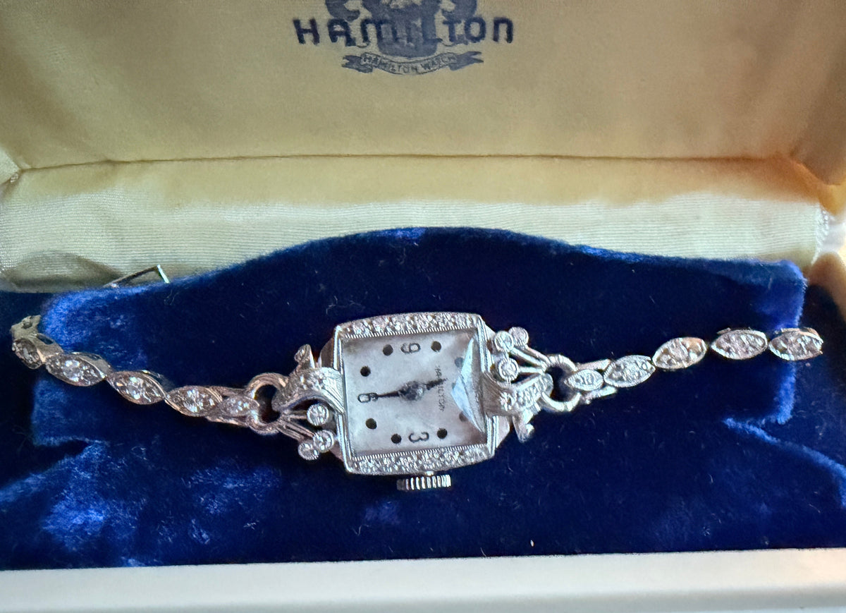 Vintage Working 1948 Hamilton Lady Lancaster Diamond & Platinum Watch w/ Box
