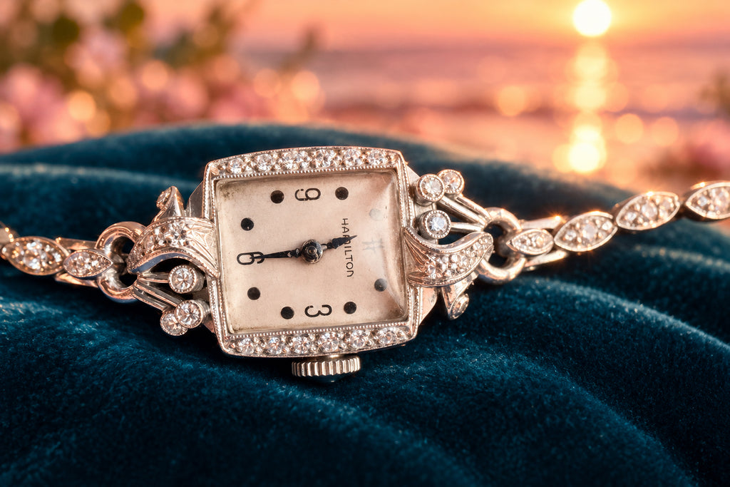 Vintage Working 1948 Hamilton Lady Lancaster Diamond & Platinum Watch w/ Box