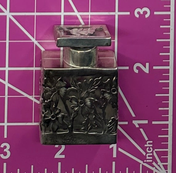 Antique Miniature Sterling Silver Overlay Floral Perfume Bottle