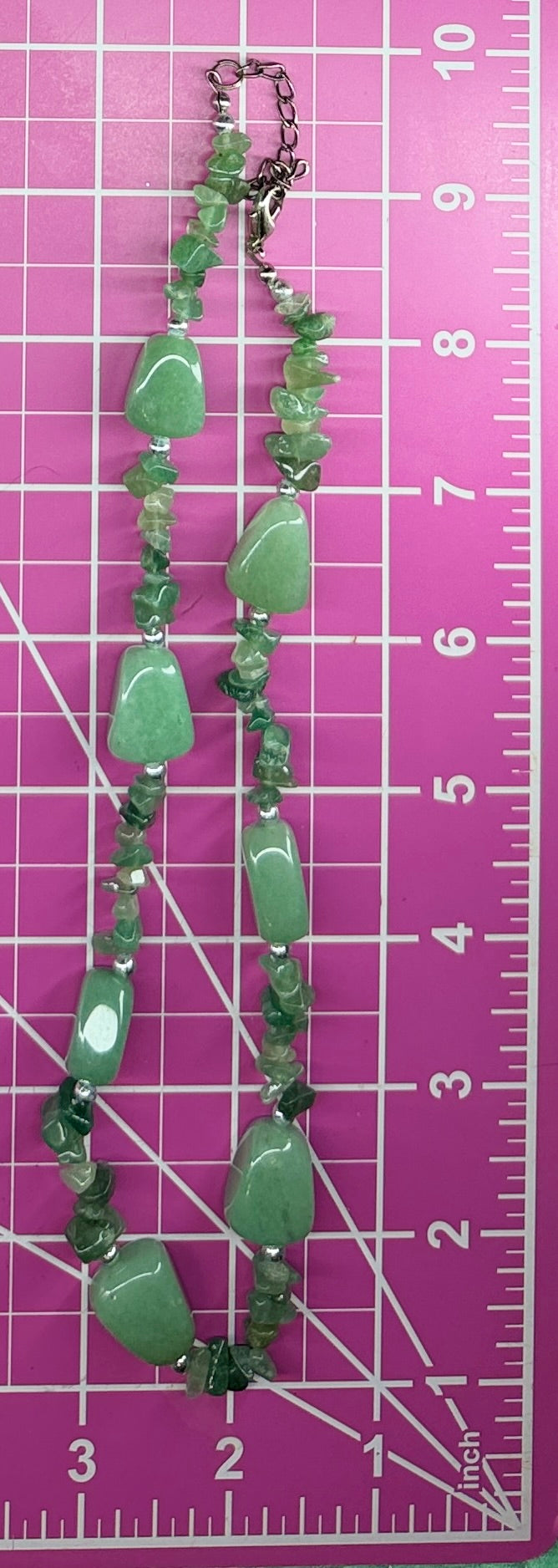 Vintage Green Aventurine Chip & Polished Bead Necklace w/ Silver Accents